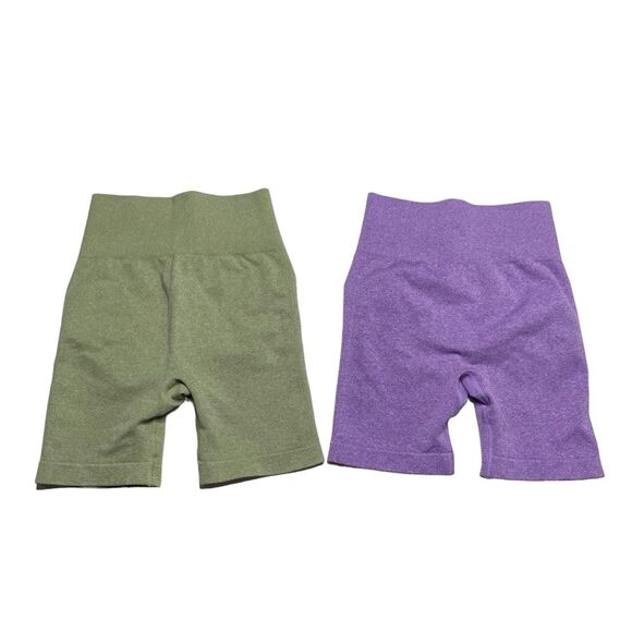 High Waisted Butt Shaping Yoga Shorts Green & Purple Sz S - Picture 2 of 6